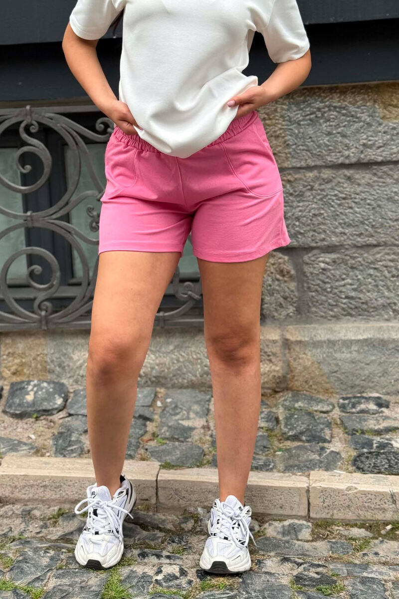 PANTALLONA TE SHKURTRA ME BEL ELASTIK PER FEMRA NE NGJYRE ROZE - 3