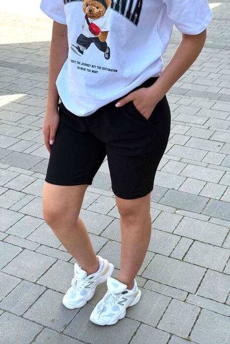 PANTALLONA TE SHKURTRA NJE NGJYRESHE ME TEKSTURE PER FEMRA NE NGJYRE TE ZEZE - 2