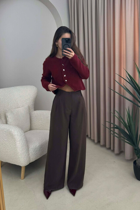 PANTALLONA TË THJESHTA NJË NGJYRËSHE PËR FEMRA NË NGJYRË KAFE TË ERRËT - 2