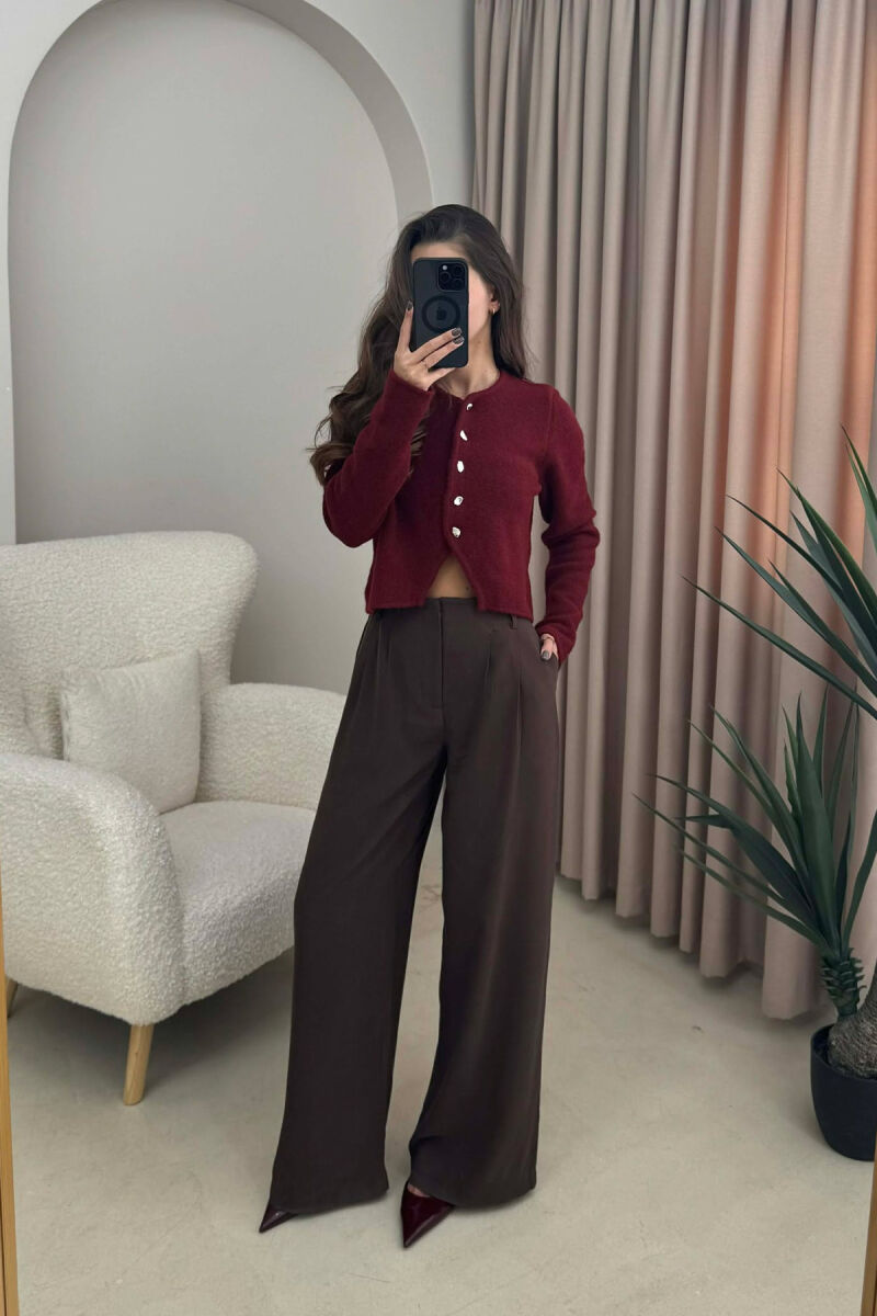 PANTALLONA TË THJESHTA NJË NGJYRËSHE PËR FEMRA NË NGJYRË KAFE TË ERRËT - 3