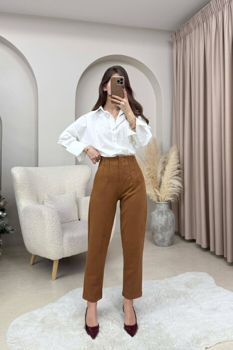 PANTALLONA TE THJESHTA NJE NGJYRESHE PER FEMRA NE NGJYRE KAFE - 2