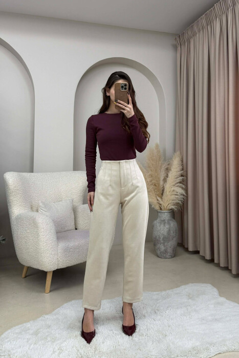 PANTALLONA TE THJESHTA NJE NGJYRESHE PER FEMRA NE NGJYRE KREM - 2