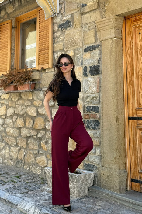 PANTALLONA TE THJESHTA NJE NGJYRESHE PER FEMRA NE NGJYRE VISHNJE - 2