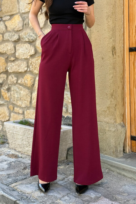 PANTALLONA TE THJESHTA NJE NGJYRESHE PER FEMRA NE NGJYRE VISHNJE - 3