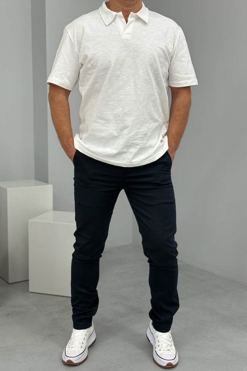 PANTALLONA NJË NGJYRËSHE TË THJESHTA PËR MESHKUJ NË NGJYRËN BLU E ERRËT - 1