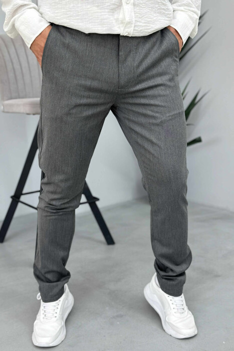 PANTALLONA NJË NGJYRËSHE TË THJESHTA PËR MESHKUJ NË NGJYRËN GRI - 2