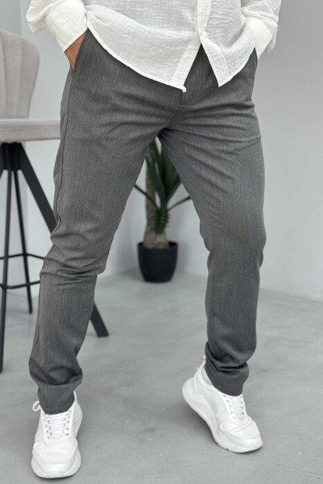 PANTALLONA NJË NGJYRËSHE TË THJESHTA PËR MESHKUJ NË NGJYRËN GRI - 3