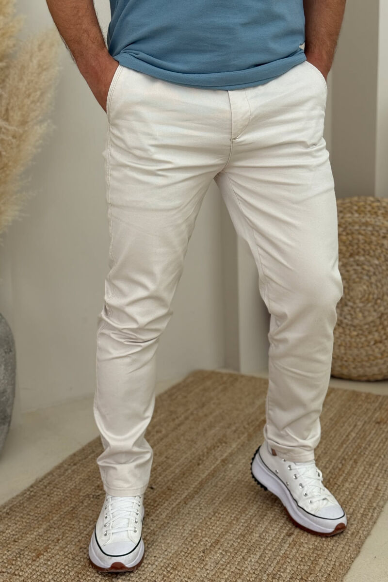 PANTALLONA NJË NGJYRËSHE TË THJESHTA PËR MESHKUJ NË NGJYRËN KREM - 2