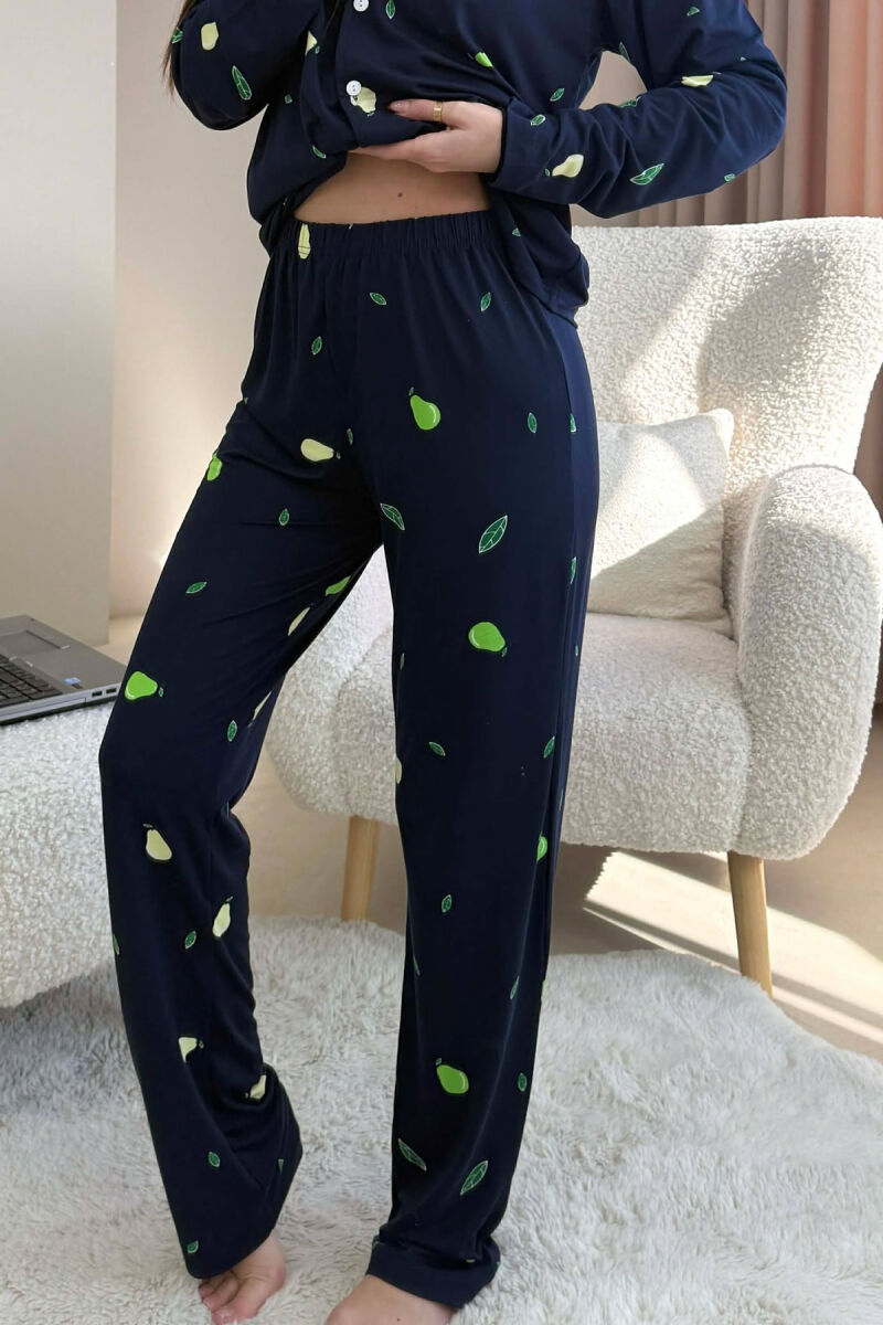 PEAR DESIGN SHIRT+TROUSERS WOMEN PYJAMAS DARK BLUE/BEE - 3