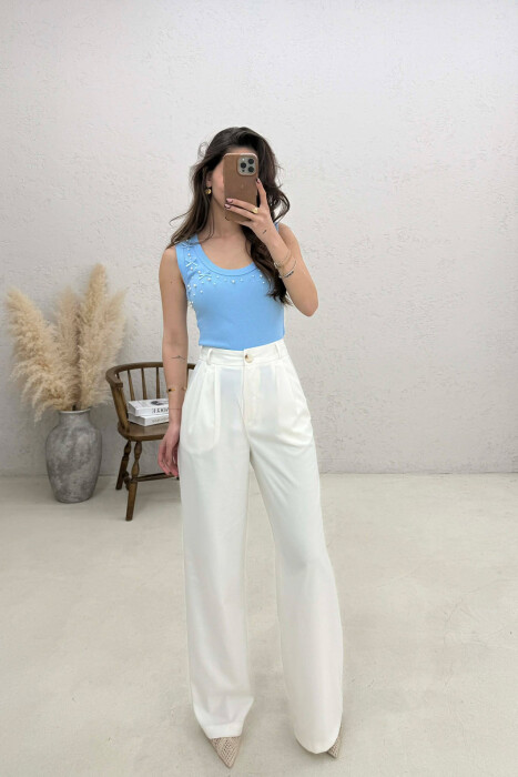 PEARLS RIBBON DETAILS WOMAN TANK TOP LIGHTBLUE/BZ - 2