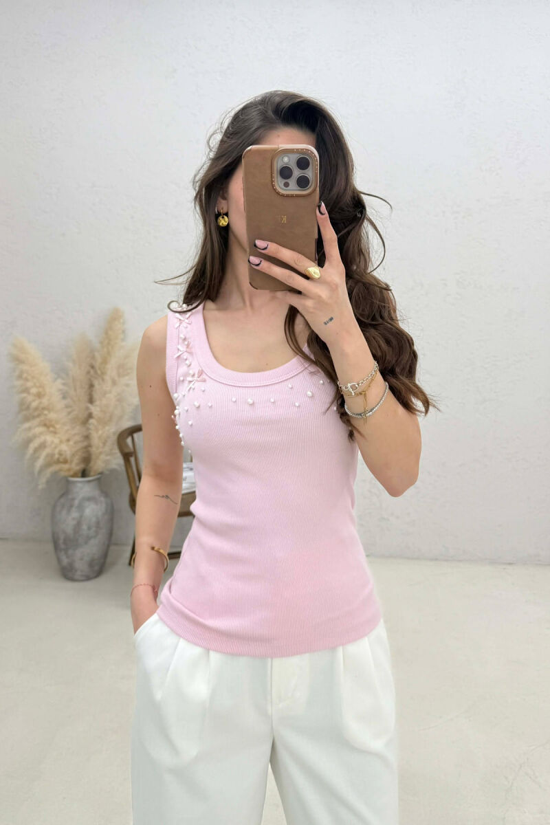 PEARLS RIBBON DETAILS WOMAN TANK TOP PINK/ROZE - 1