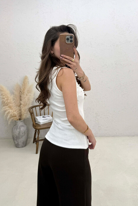 PEARLS RIBBON DETAILS WOMAN TANK TOP WHITE-E BARDHE - 3