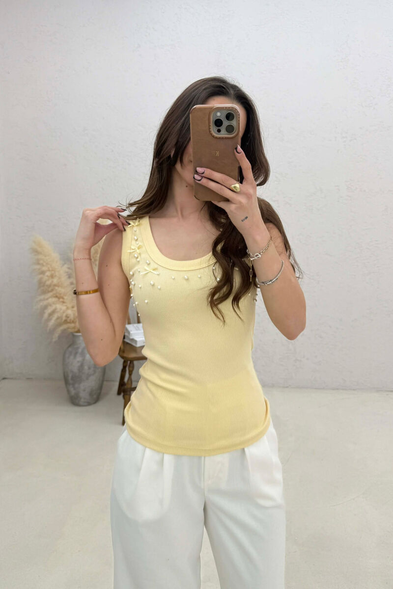 PEARLS RIBBON DETAILS WOMAN TANK TOP YELLOW/E VERDHE - 1