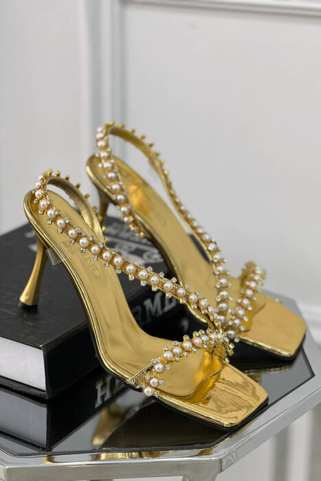 PEARLS STONES WOMAN HEELS GOLDEN ROD/GOLD 