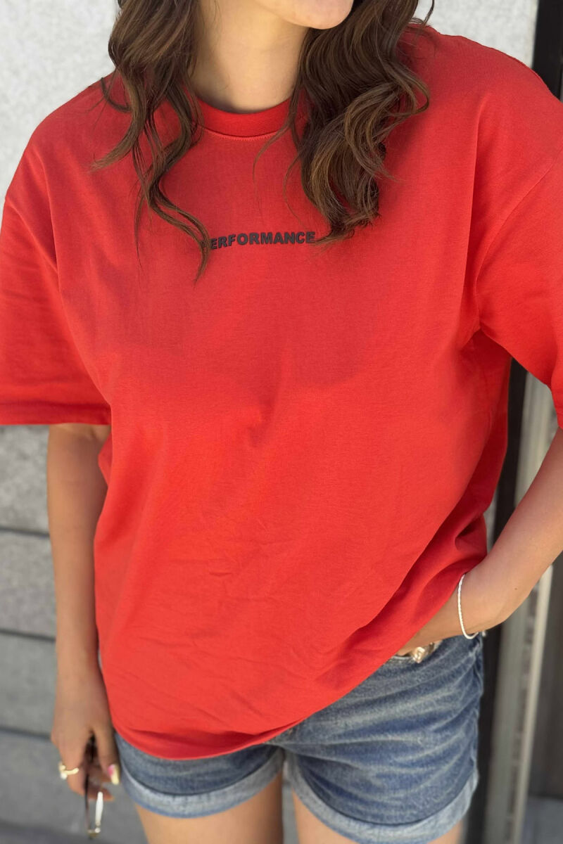 PERFORMANCE WRITTING SIMPLE WOMEN T-SHIRT RED/E KUQE - 3