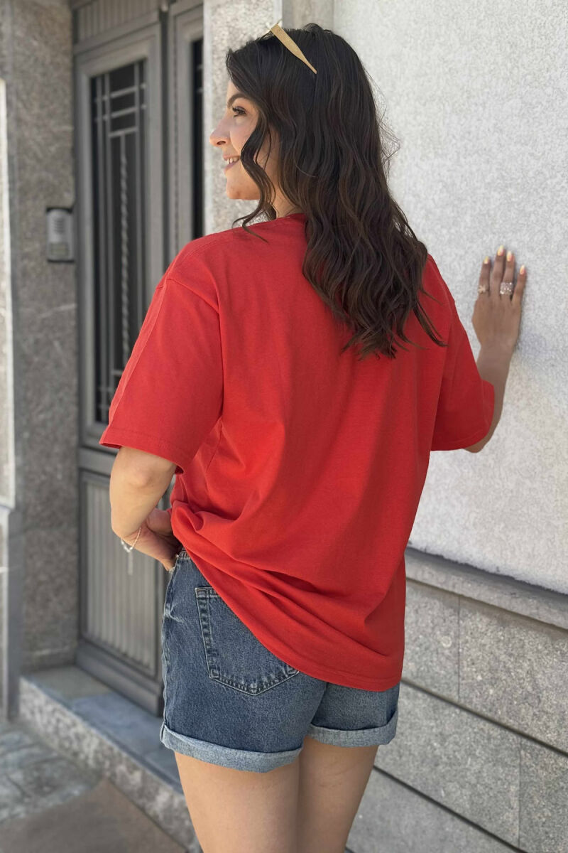 PERFORMANCE WRITTING SIMPLE WOMEN T-SHIRT RED/E KUQE - 4