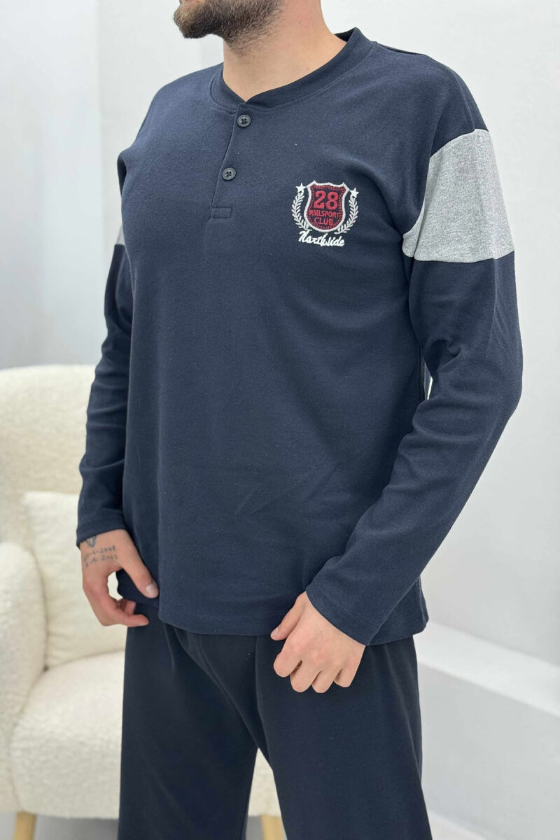 PIZHAME BLUZË ME JAKË TË RRUMBULLAKËT+TUTA PËR MESHKUJ NË NGJYRË BLU - 3