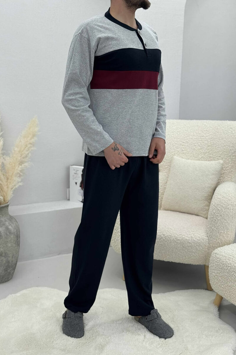 PIZHAME BLUZË ME LOGO NË PJESËN PARA+TUTA PËR MESHKUJ NË NGJYRË GRI TË ZBARDHUR - 3