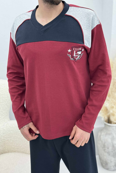 PIZHAME BLUZË ME LOGO TË THJESHTË+TUTA PËR MESHKUJ NË NGJYRË VISHNJË - 2