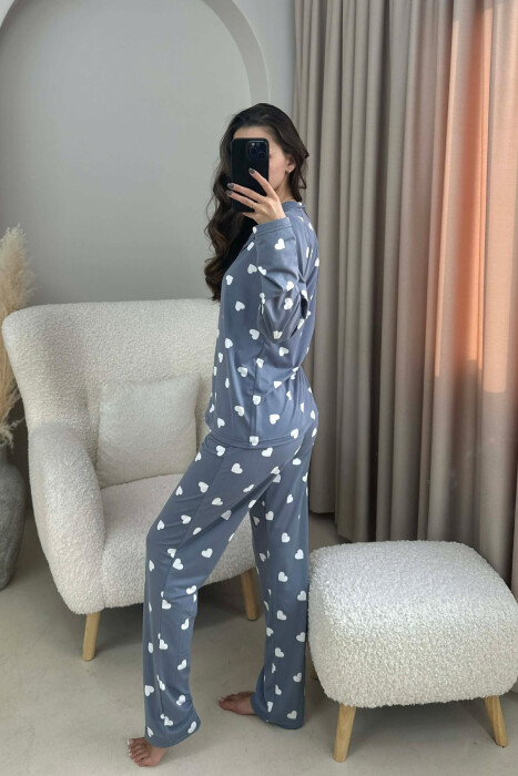 PIZHAME KËMISHË ME DIZAJN ME ZEMRA+TUTA PËR FEMRA NË NGJYRË GRI - 4