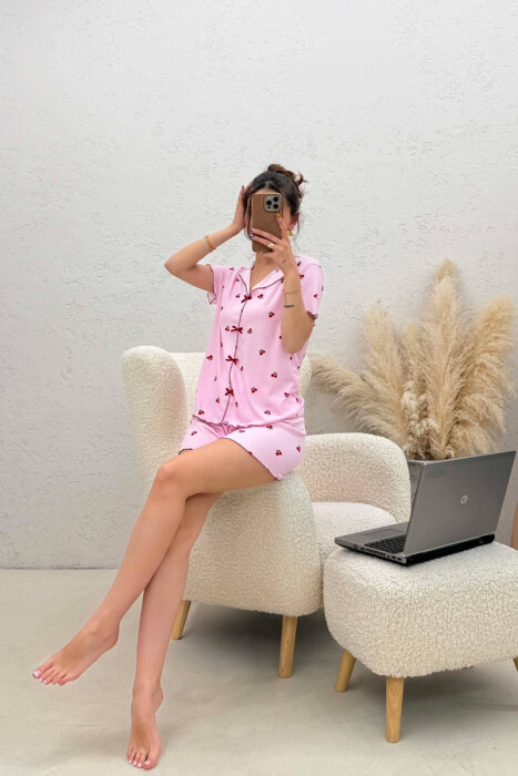 PIZHAME ME DIZJAN ME QERSHI KEMISHE + TUTA TE SHKURTRA PER FEMRA NE NGJYRE ROZE - 2