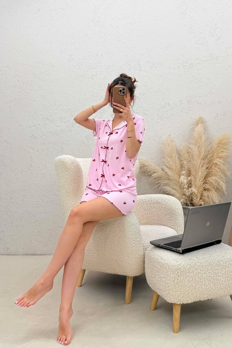 PIZHAME ME DIZJAN ME QERSHI KEMISHE + TUTA TE SHKURTRA PER FEMRA NE NGJYRE ROZE - 2