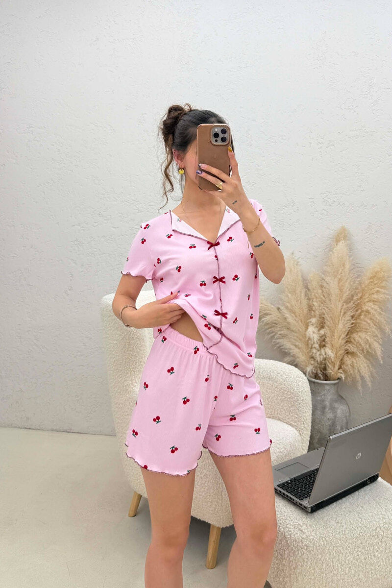 PIZHAME ME DIZJAN ME QERSHI KEMISHE + TUTA TE SHKURTRA PER FEMRA NE NGJYRE ROZE - 3