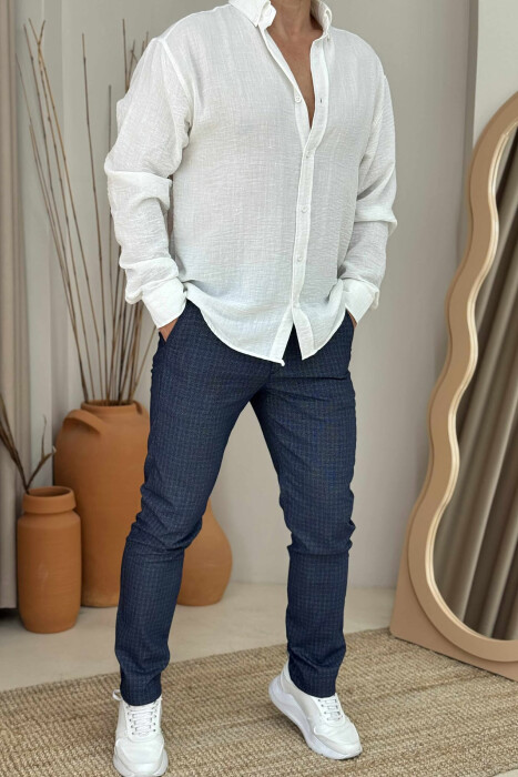 PLAID DESIGN CLASSIC MEN PANTS DARK BLUE/BEE 