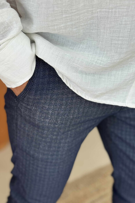 PLAID DESIGN CLASSIC MEN PANTS DARK BLUE/BEE - 2