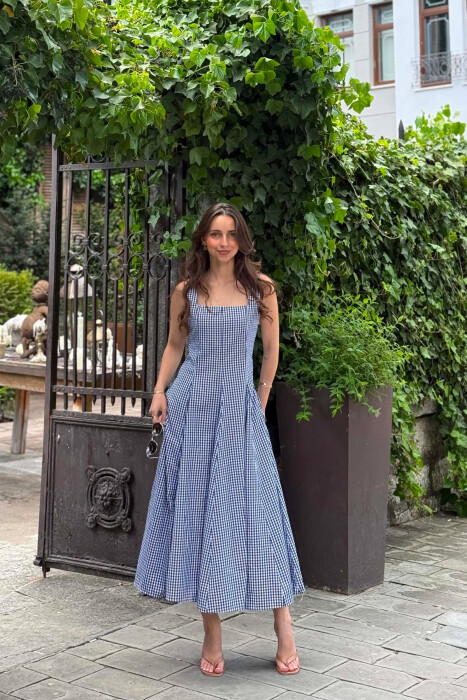 PLAID DESIGN SIMPLE WOMAN DRESS BLUE/BLU - KLAUDIO FASHION