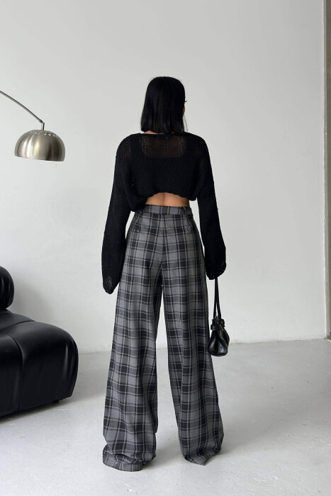 PLAID DESIGN WIDE LEG WOMAN TROUSERS DARK GREY/GEE - 3