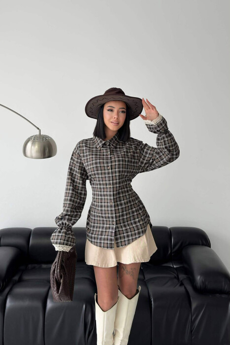 PLAID LACING WAIST WOMAN SHIRT BEIGE/BEZHE - 