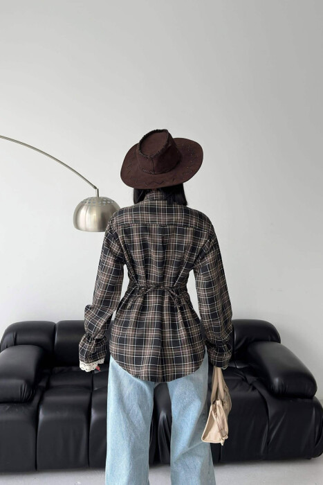 PLAID LACING WAIST WOMAN SHIRT BROWN/KAFE - 2
