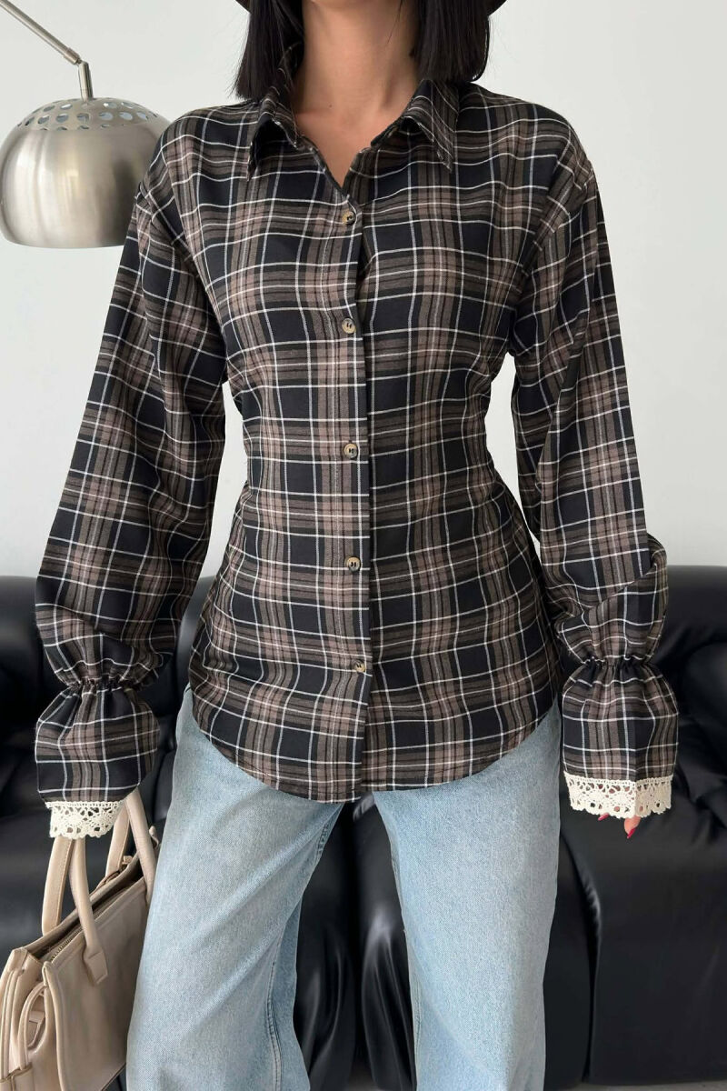 PLAID LACING WAIST WOMAN SHIRT BROWN/KAFE - 3