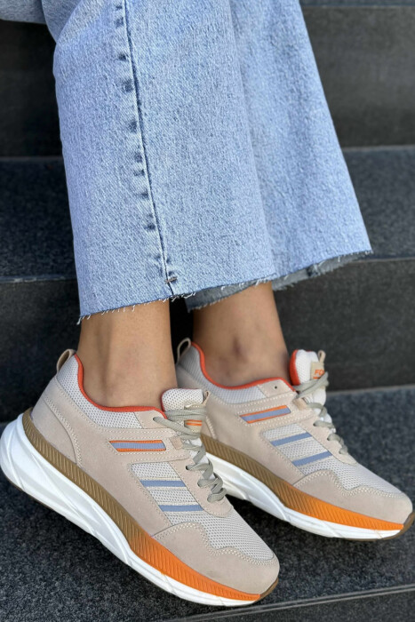 PLATFORM LACING RUNNING WOMEN SNEAKERS BEIGE+ORANGE/BZHPO 