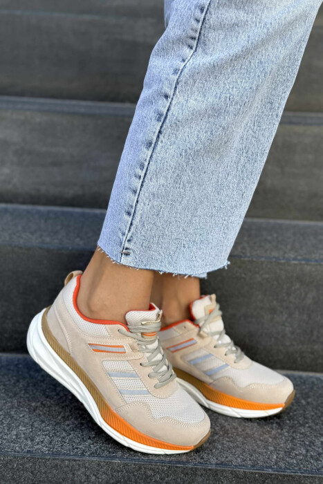 PLATFORM LACING RUNNING WOMEN SNEAKERS BEIGE+ORANGE/BZHPO - 2