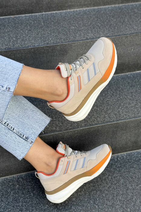 PLATFORM LACING RUNNING WOMEN SNEAKERS BEIGE+ORANGE/BZHPO - 3