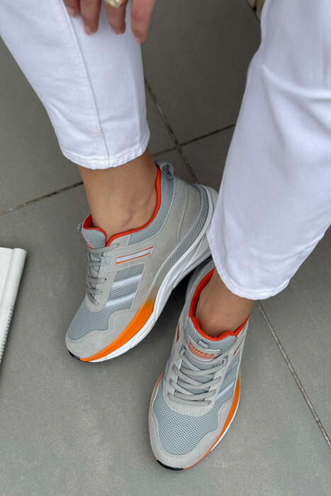 PLATFORM LACING RUNNING WOMEN SNEAKERS LIGHT GREY-ORANGE/GZPO - 3