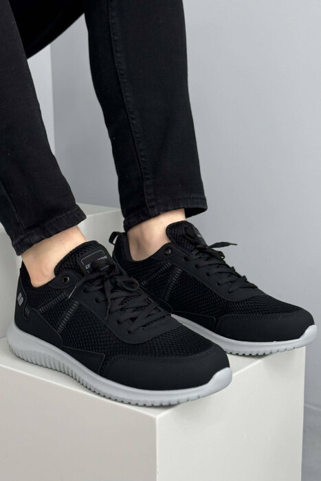 PLATFORM LACING SIMPLE MEN SNEAKERS BLACK-GREY/ZEGR - KLAUDIO FASHION