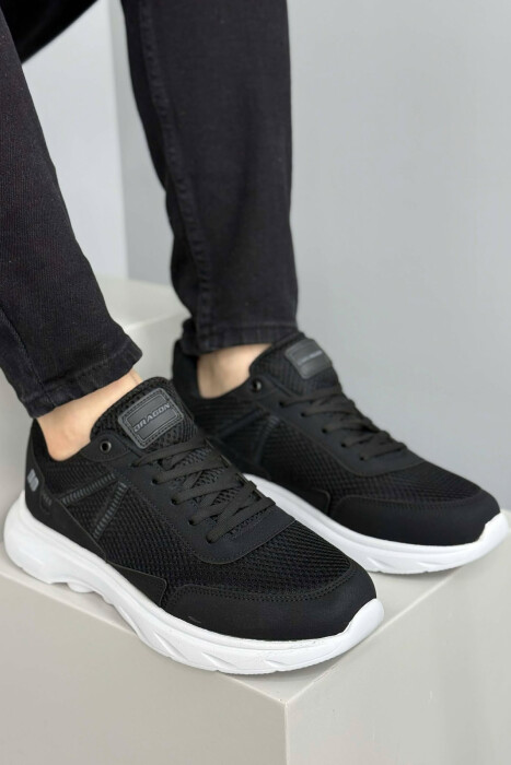 PLATFORM LACING SIMPLE MEN SNEAKERS BLACK-WHITE/ZB - KLAUDIO FASHION