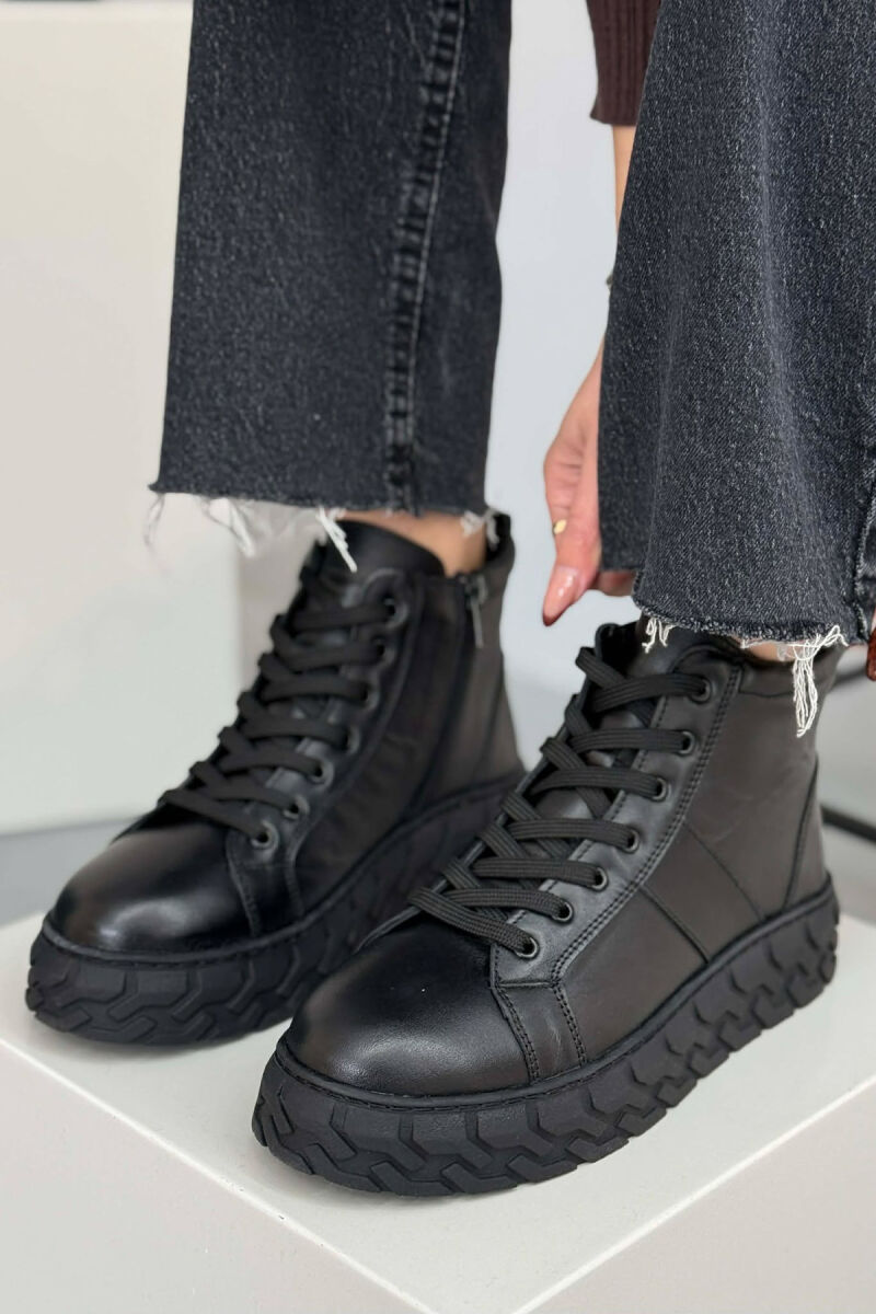 PLATFORM LEATHER SIDE ZIPPER WOMEN SNEAKERS BLACK/ E ZEZE - 1