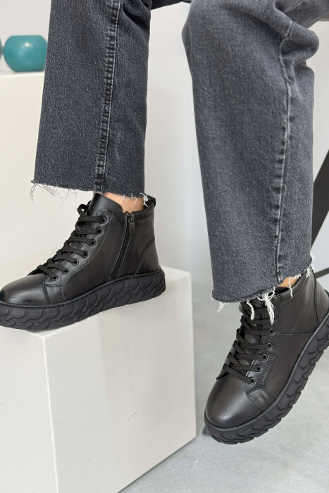 PLATFORM LEATHER SIDE ZIPPER WOMEN SNEAKERS BLACK/ E ZEZE - 2