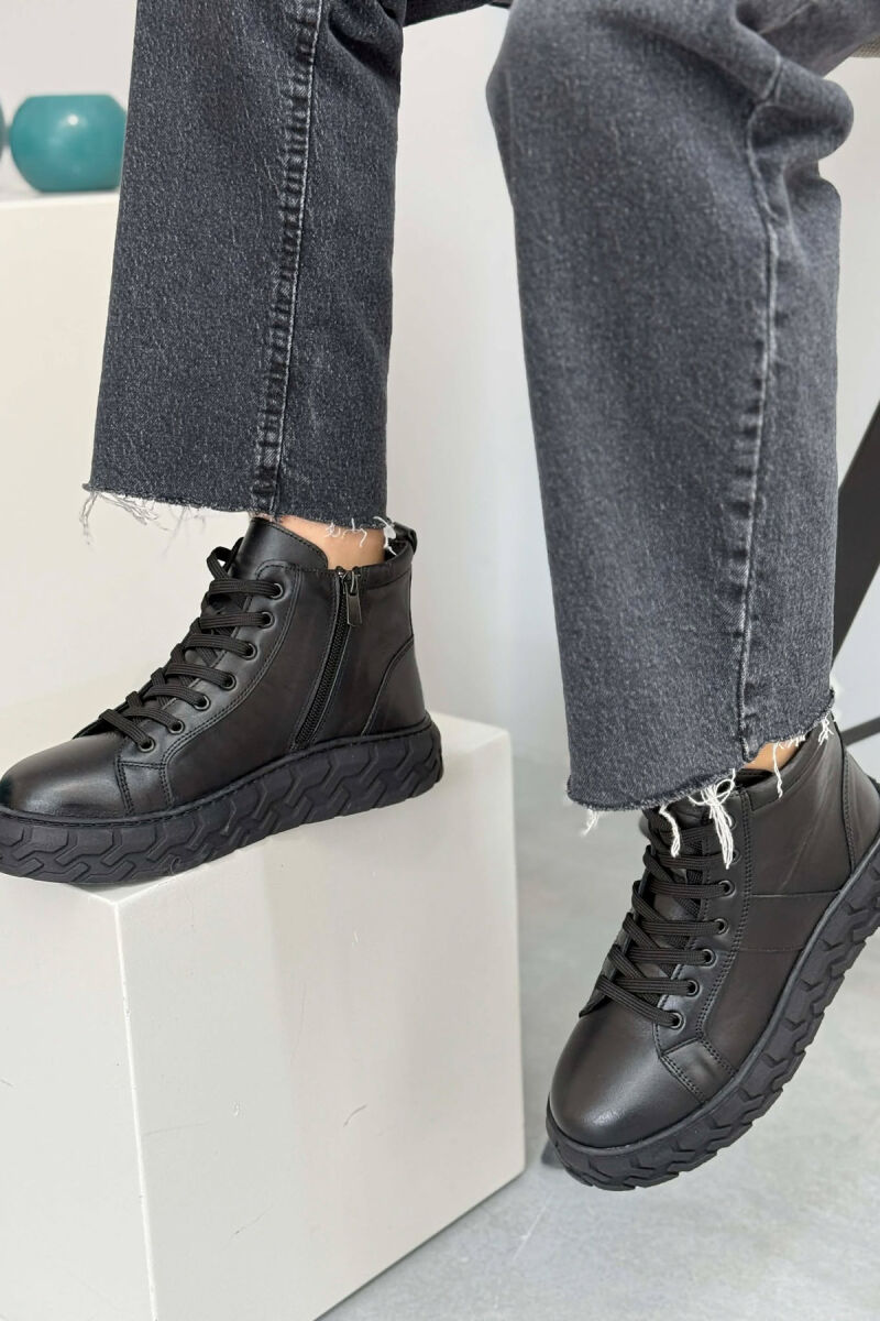 PLATFORM LEATHER SIDE ZIPPER WOMEN SNEAKERS BLACK/ E ZEZE - 2