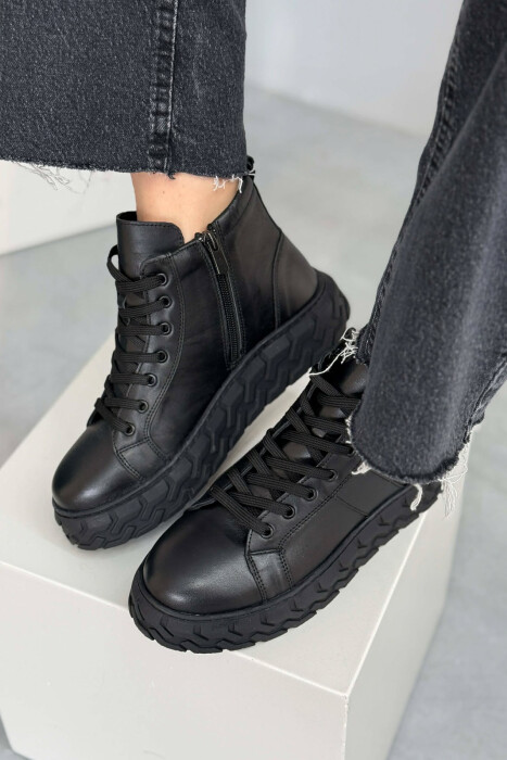 PLATFORM LEATHER SIDE ZIPPER WOMEN SNEAKERS BLACK/ E ZEZE - 4