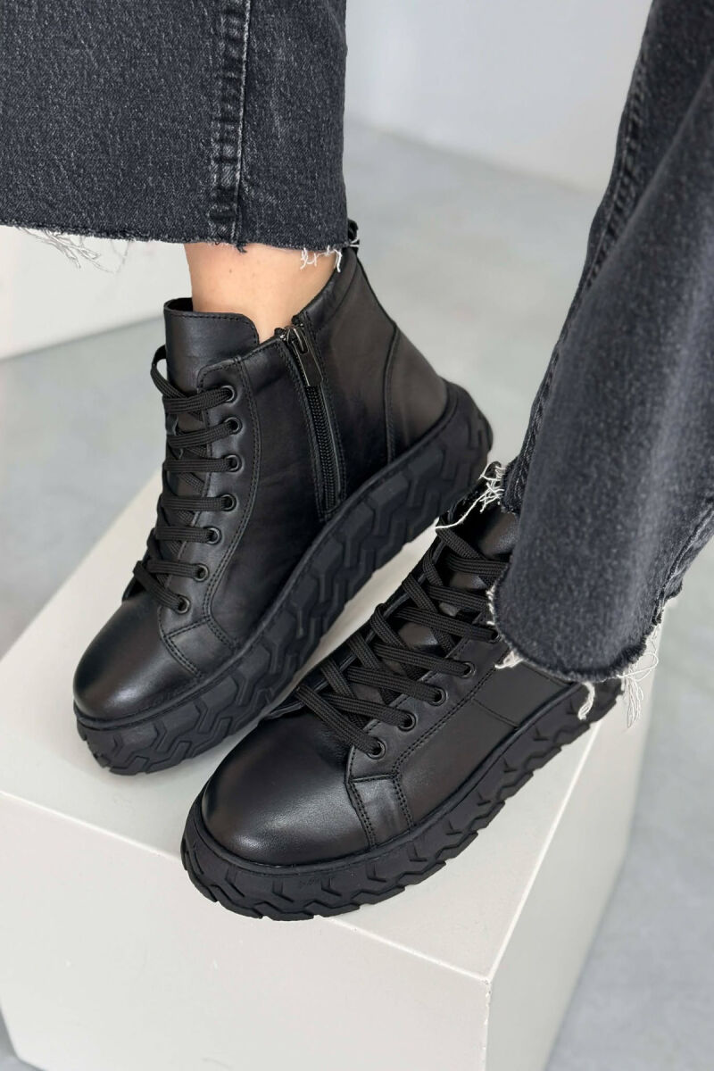 PLATFORM LEATHER SIDE ZIPPER WOMEN SNEAKERS BLACK/ E ZEZE - 4