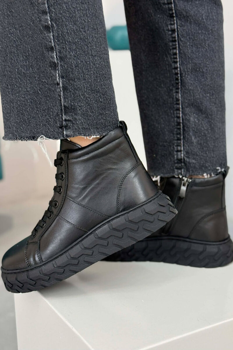 PLATFORM LEATHER SIDE ZIPPER WOMEN SNEAKERS BLACK/ E ZEZE - 5