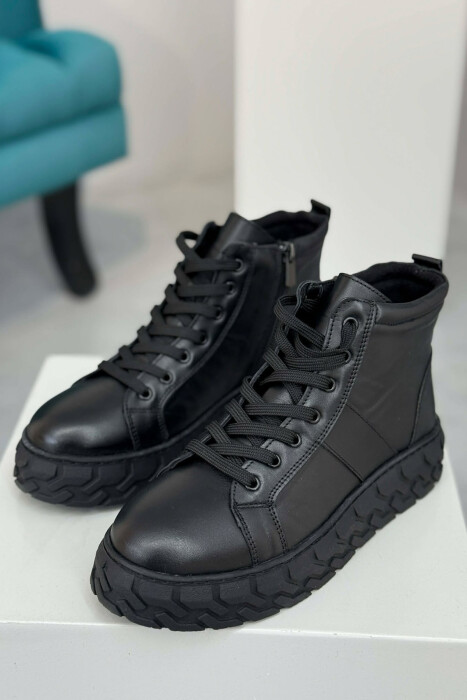 PLATFORM LEATHER SIDE ZIPPER WOMEN SNEAKERS BLACK/ E ZEZE - 6