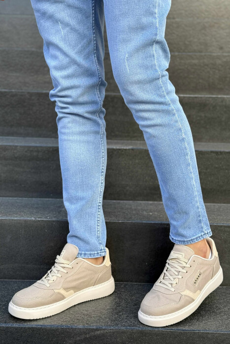 PLATFORM STARS DESIGNED SIMPLE MEN SNEAKERS BEIGE/BEZHE - KLAUDIO FASHION
