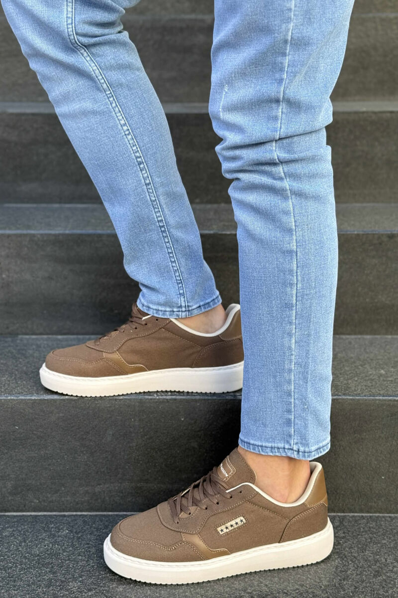 PLATFORM STARS DESIGNED SIMPLE MEN SNEAKERS BEIGE+BROWN/BEZHE+KAFE - 2