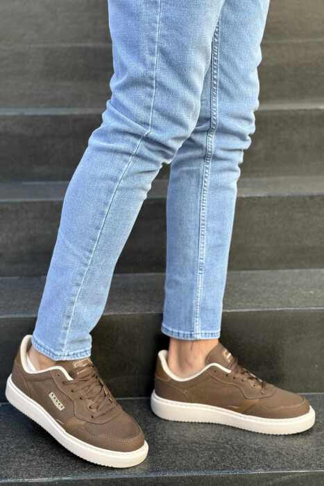 PLATFORM STARS DESIGNED SIMPLE MEN SNEAKERS BEIGE+BROWN/BEZHE+KAFE - 3